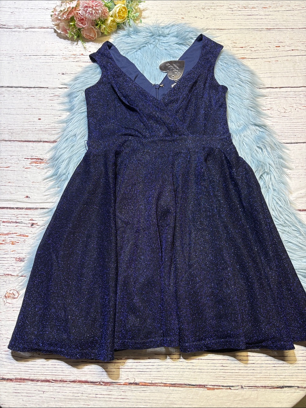 NWT Goddiva London Sparkle Navy Blue Fit-and-Flare Dress sz 8